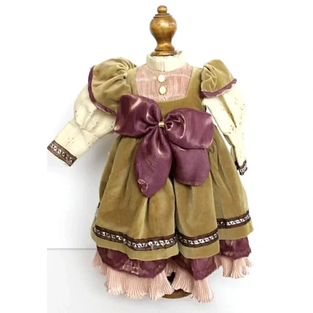 Vintage Antique Victorian French/ German Doll Dress W/ Stand 15"